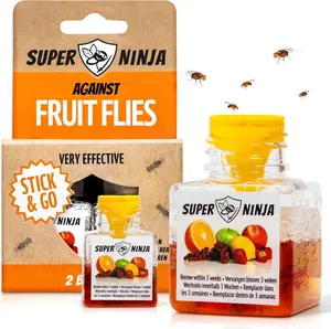 Super Ninja Fruit Fly Traps for Indoors - 2 Pack, Highly Effective Fruit Fly Catcher for Indoor Use for Home & Kitchen, Up to 3 Weeks of Performance per Bottle, Kid & Pet Friendly