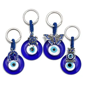 Glass Tassel Keychain with Evil Eye Charm - Alloy Car Keyring, Sports & Outdoor Accessory for Wristband Compatibility