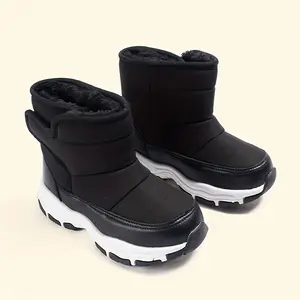 Boys' Winter Snow Boots - Non-Slip, Warm Fleece-Lined Low-Cut Design with Adjustable Hook & Loop Closure, Black & Gray, Perfect for Outdoor Play & Daily Comfort, Snow Boots for Toddlers, Youngsters Winter Footwear, Casual Streetwear, Durable PVC Sole