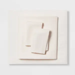 Full Easy Care Cotton Blend Sateen Sheet Set Ivory - Room Essentials: 225 Thread Count, OEKO-TEX Certified, Includes 4pc
