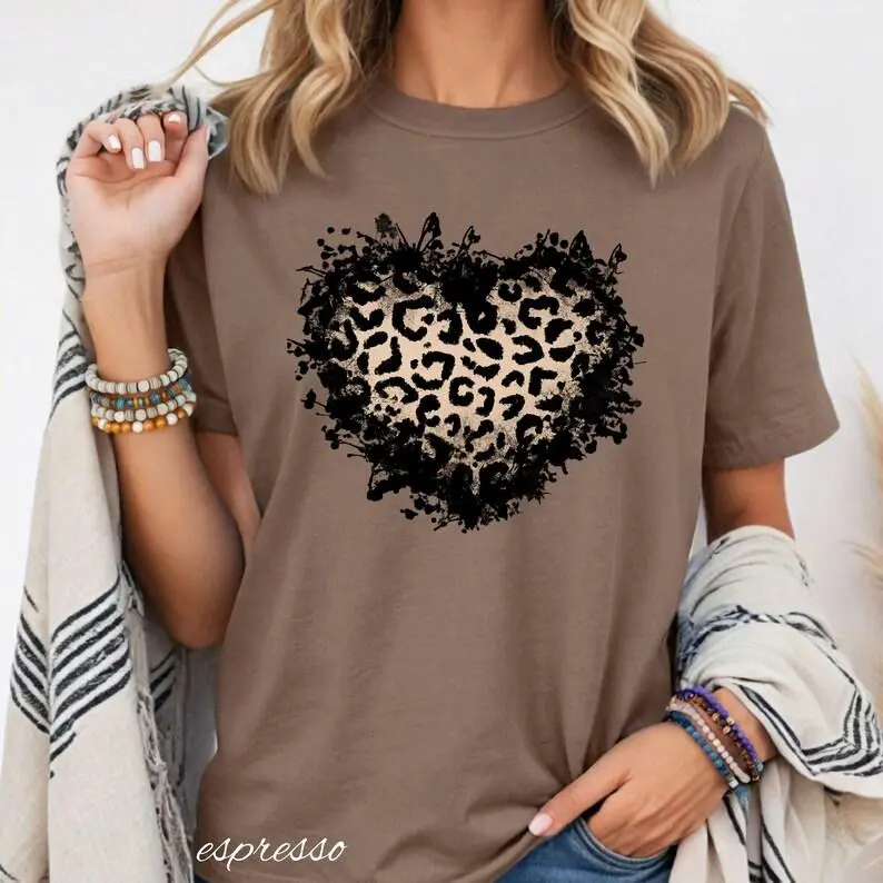 Comfort Colors Leopard Heart Shirt, Leopard Heart Graphic Tee, Trendy Boho Tee, Wild Love Heart Design, Mother’s Day Shirt, Gift for Her