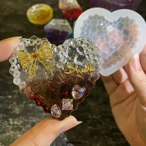 Heart Shaped Crystal Epoxy Resin Mold, Silicone Pendant Casting Mold, DIY Jewelry and Decorative Hanging Signs Making Mold