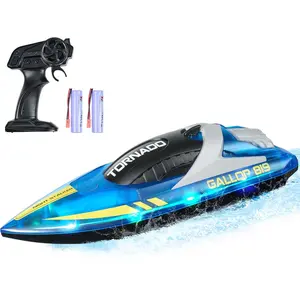 Spring new arrivals RC Boat for Kids, Remote Control Boat for Pools & Lakes, Racing Boat with LED Light & 2 Rechargeable Batteries, Whole Body Waterproof, Water Play Toy Gift for Adults Boys & Girls