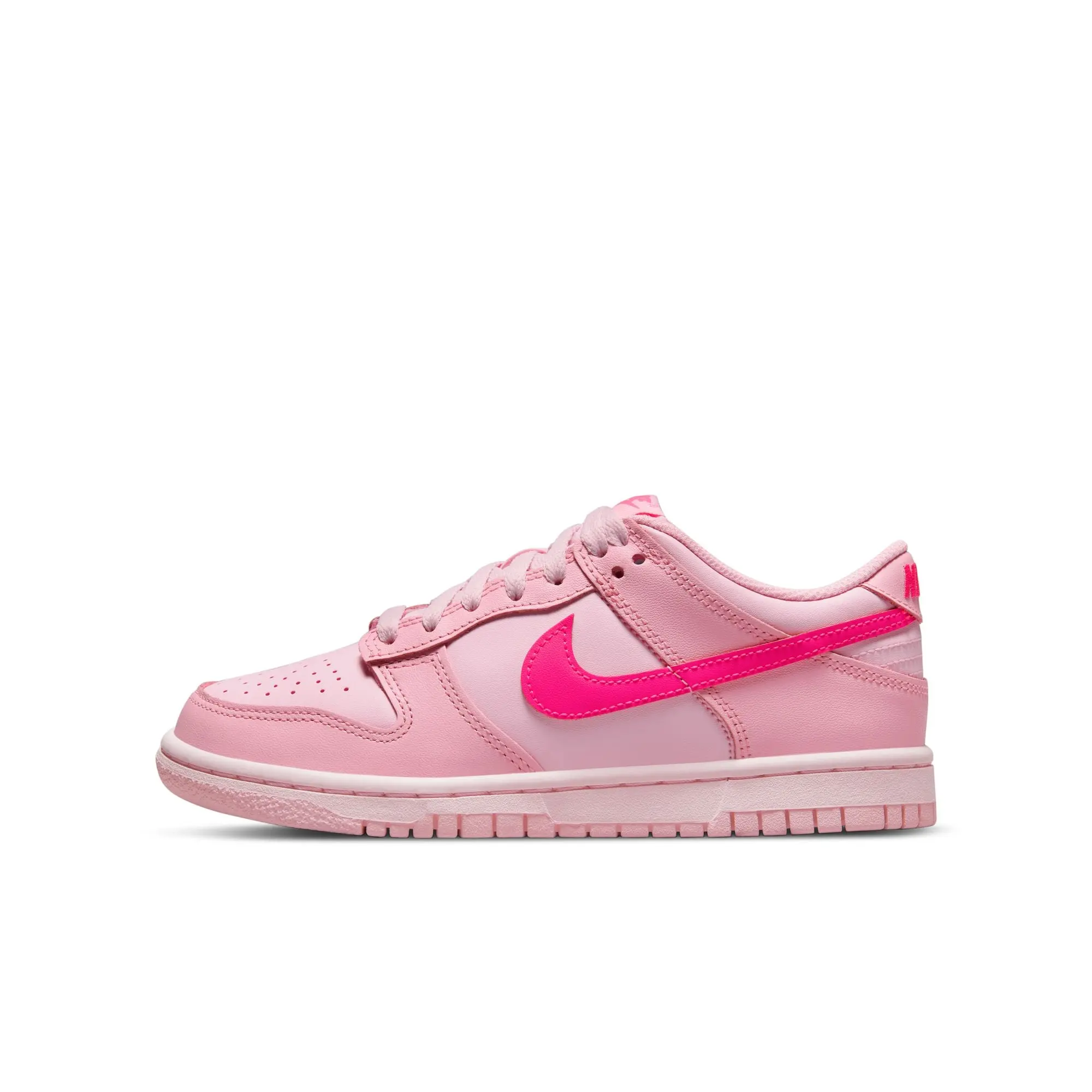 NIKE Dunk Low Big Kids' Leather Sports Shoes, Retro '80s Style Athletic Shoe in Med Soft Pink with Durable Build & Perforated Toe