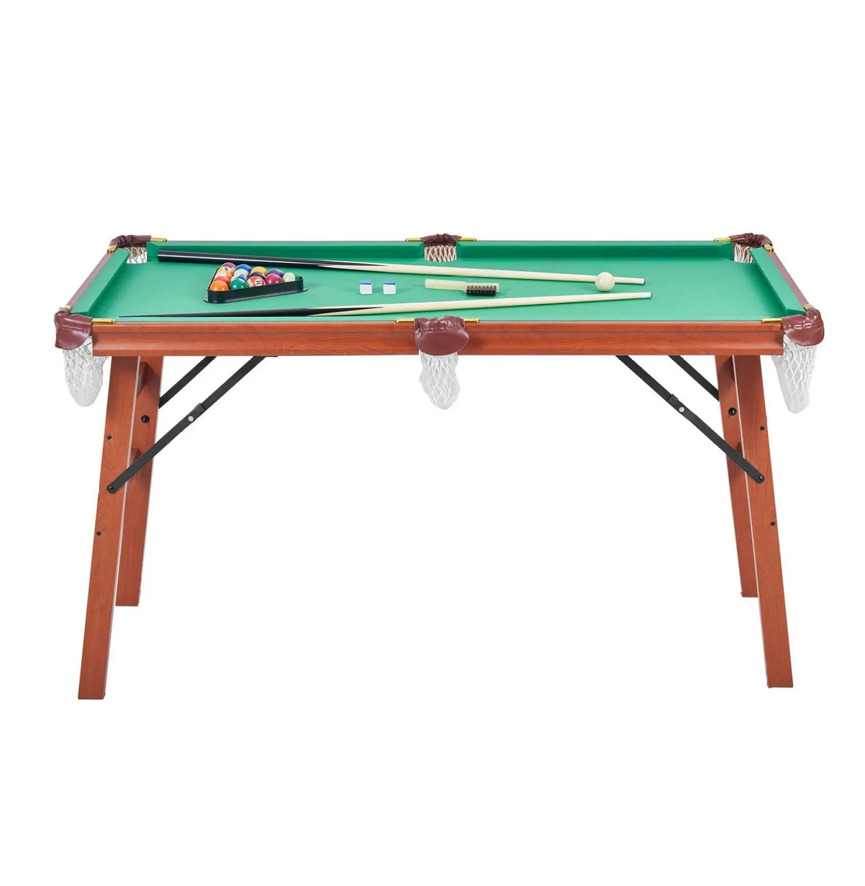 Folding Pool Table 4.5ft, Portable Billiards Table Set, Foldable Space Saving Game w/Cues, Balls & Accessories, Brown/Blue, for Family Recreation 4.5 ft Green
