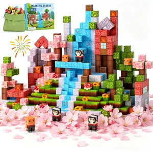 100PCS Magnetic Building Blocks - 3D Pixel Colorful Cubes for Kids 3+, Strong Magnet STEM Educational Puzzle Toy, Buildable Reusable Bricks, Screen-Free Creative Play, Easter Birthday Gift with Animal Cards, Buildable Brick Buildings, Colorful Cubes Build