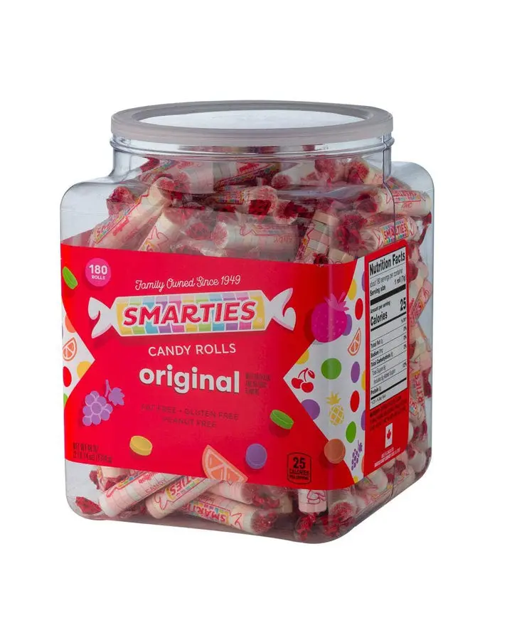 Smarties Candy Rolls Candy Rolls Original Flavor, Jar , 180 Rolls, 46 Oz – Individually Wrapped Sweet & Tangy Fruit Flavored Candy, Gluten-Free Bulk Candy for Parties, Offices & Classrooms