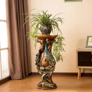 ARCH 32.7" H Peacock Carved Decorative Pedestal Stand, Resin Faux Wood Plant Display Column, Vintage Artistic Accent Table for Vases, Figurines & Home Decor in Living Room & Entryway