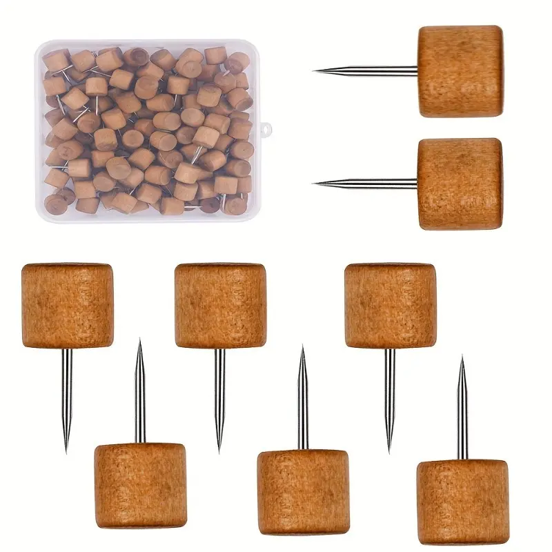 40pcs Brown Wooden Push Pins - Decorative Thumb Tacks for Bulletin, Cork, and Foam Boards | Ideal for Photos, Calendars, Home Office & Craft Projects | Includes Clear Storage Box Thumbtack