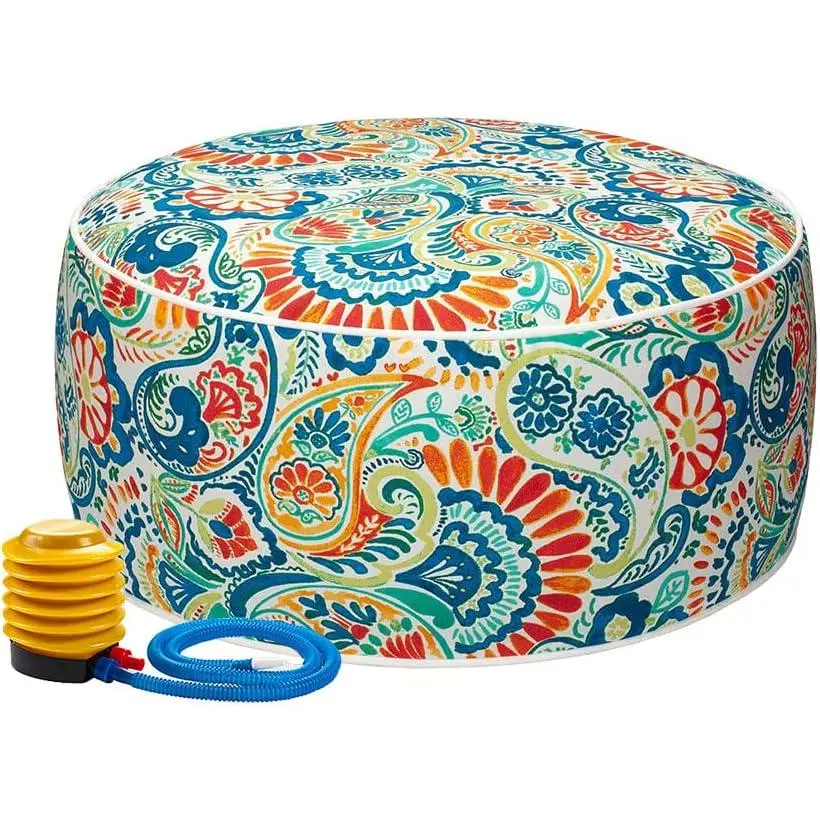 Inflatable Stool Ottoman Pouf D20 xH9, Outdoor Round Footrest Footstool with Foot Pump, Portable for Patio Garden Travel Camping - Paisley Multi