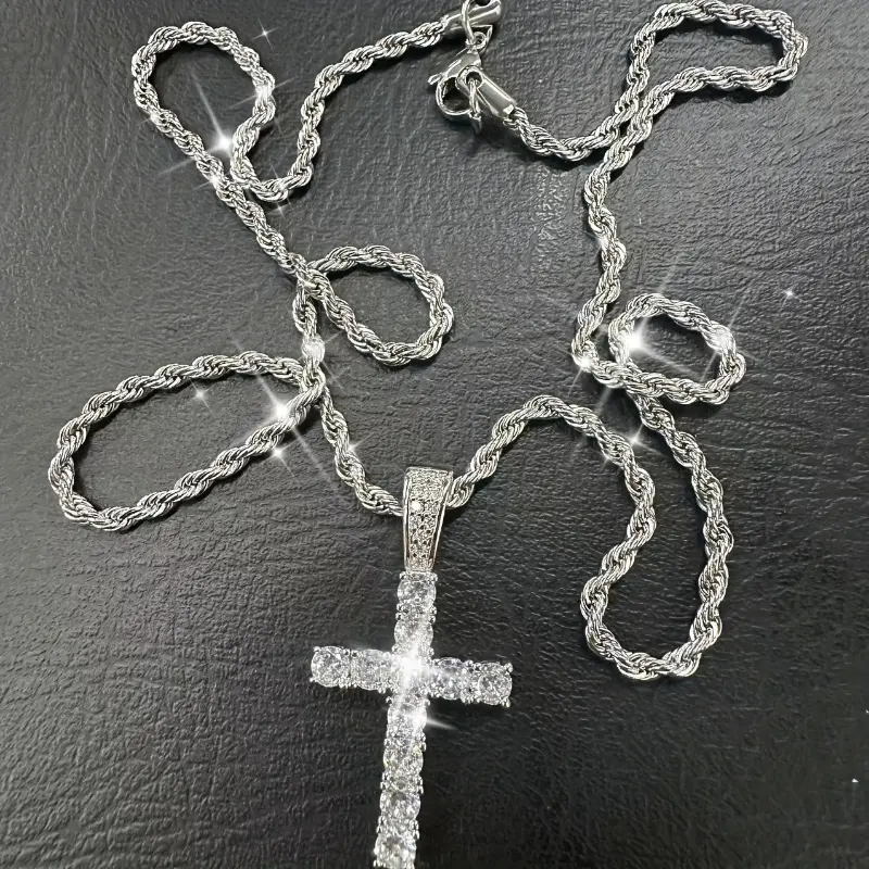 925 Sterling 925 Silver Moissanite Cross Pendant Necklace - Allergy-proof, Luxurious, Durable Men's Jewelry - The Perfect Gift for Lovers, Friends and Rappers for Banqueting, Parties and Special Occasions
