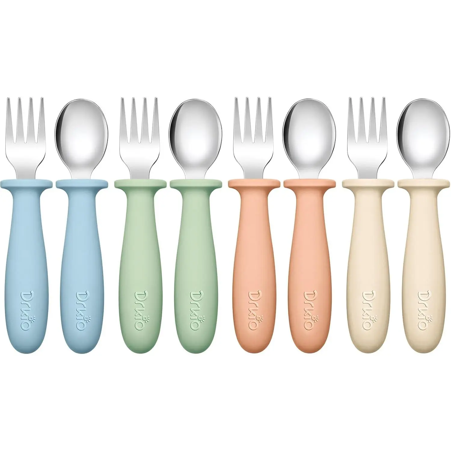 Toddler 8-Piece Casual Utensils Set - Non Slip Silicone Handle, 18/8 Stainless Steel Forks & Spoons, BPA Free Food-Grade, Prevents Choking Design, Small Hand-Fit, Cartoon Pack, Dishwasher Safe for New Parents, Anti-Choking, Promotes Self-Feeding
