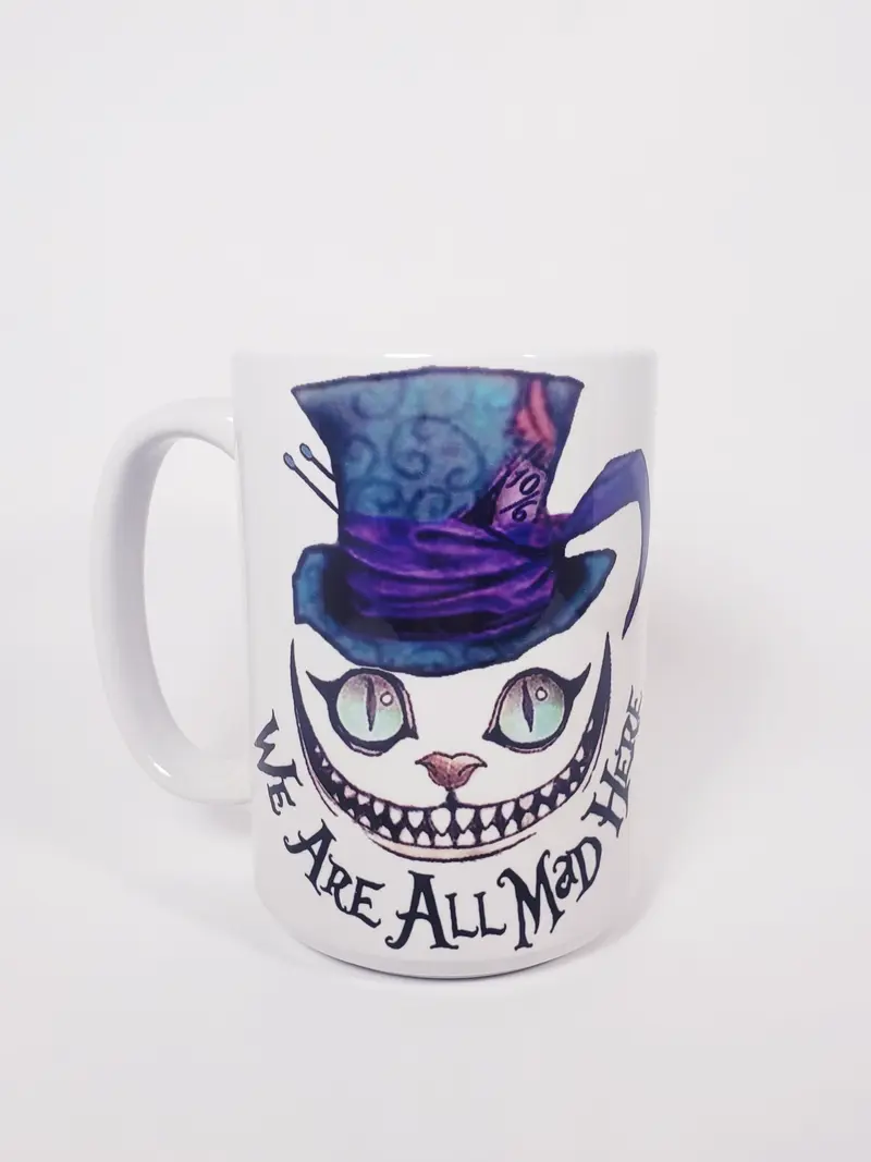 Alice in Wonderland Christmas Mug Cheshire Cat Mug We Are All Mad Here Mad  Hatter Cheshire Cat Drink Me Bookish Bookworm Gift for Reader Gift We're  All Mad Here Washable Reusable Ceramic
