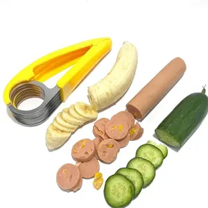Durable Stainless Steel Hot Dog And Banana Slicer with Non-Slip Grip - Versatile Fruit, Sandwich, And Sausage Cutter - Easy to Clean Kitchen Tool for Home, Restaurant, Party - Suitable for Bananas, Sausages, Vegetables, Bread, Home Cooking Aid