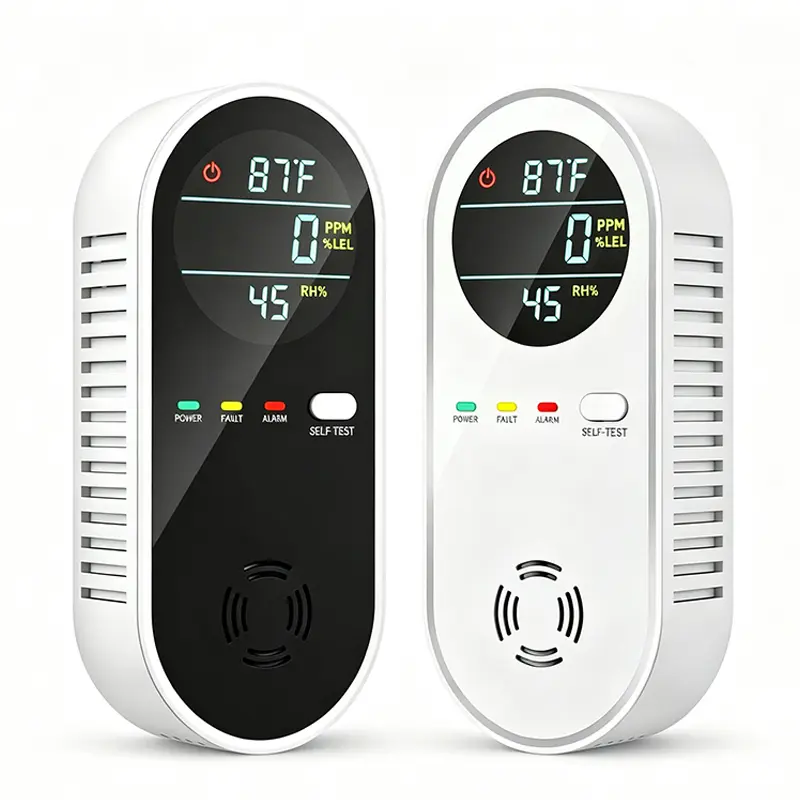 5-in-1 Home Security Systems Detector,with Natural Gas & Temperature Humidity Sensors,24/7 Air Alarm with Display Remind,  Compact, Plug-and-Play, HD Display, Battery Backup, Ideal for Kitchen Garage RVs Apartments