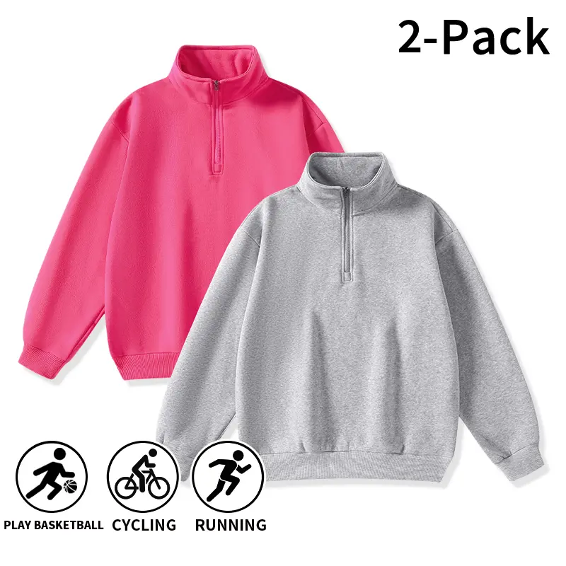 2-Pack Men's Sports Outerwear, Stand Collar Quarter Zip Polyester Fleece Sweatshirts, Baggy Style Tops for Hiking & Running, Baggy Style Men's Sweatshirts, Hiking / Light Outdoor, Biking