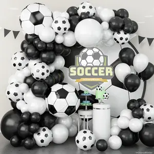 Soccer Balloon World Cup Garland Set - Balloon Arch Decoration - Black and white latex with 4D foil accents, perfect for birthdays, soccer parties, and events - No power required