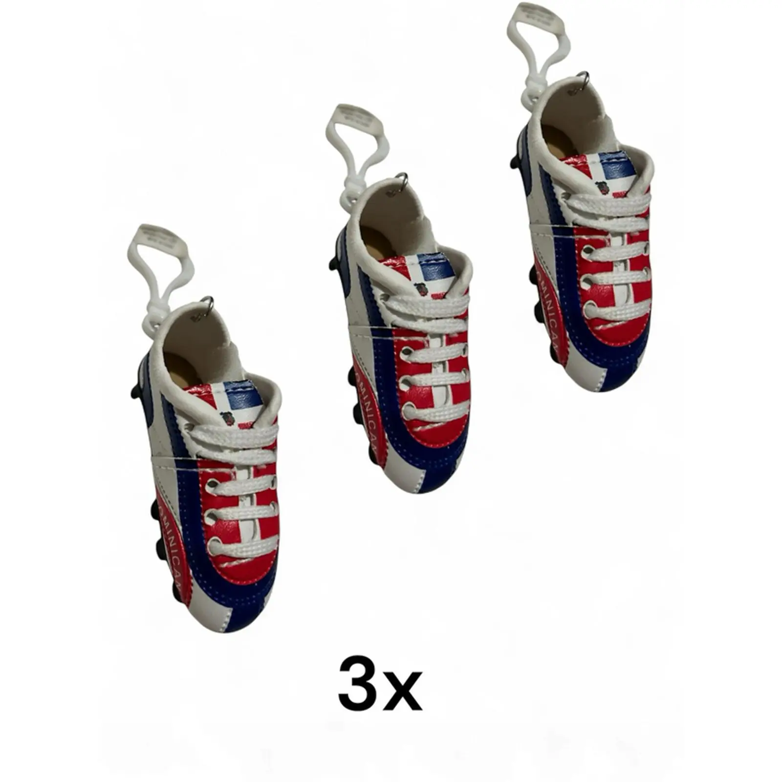 Dominican Republic Heritage Miniature Shoe Keychain Set of 3 Red White Blue Mini Sneaker Key Chains for Collectors