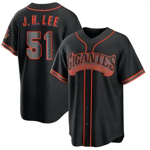 Black Baseball Jersey with J.H. Lee 51 Orange Script and Pattern Trim - 2026 Replica Style