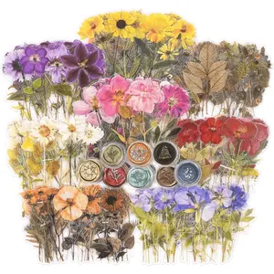 320pcs Pressed Flower Themed Stickers Set Dried Flowers Resin Stickers Decals Floral Botanical Journaling Stickers for Scrapbook Supplies Junk Journal Journal Planner Laptops