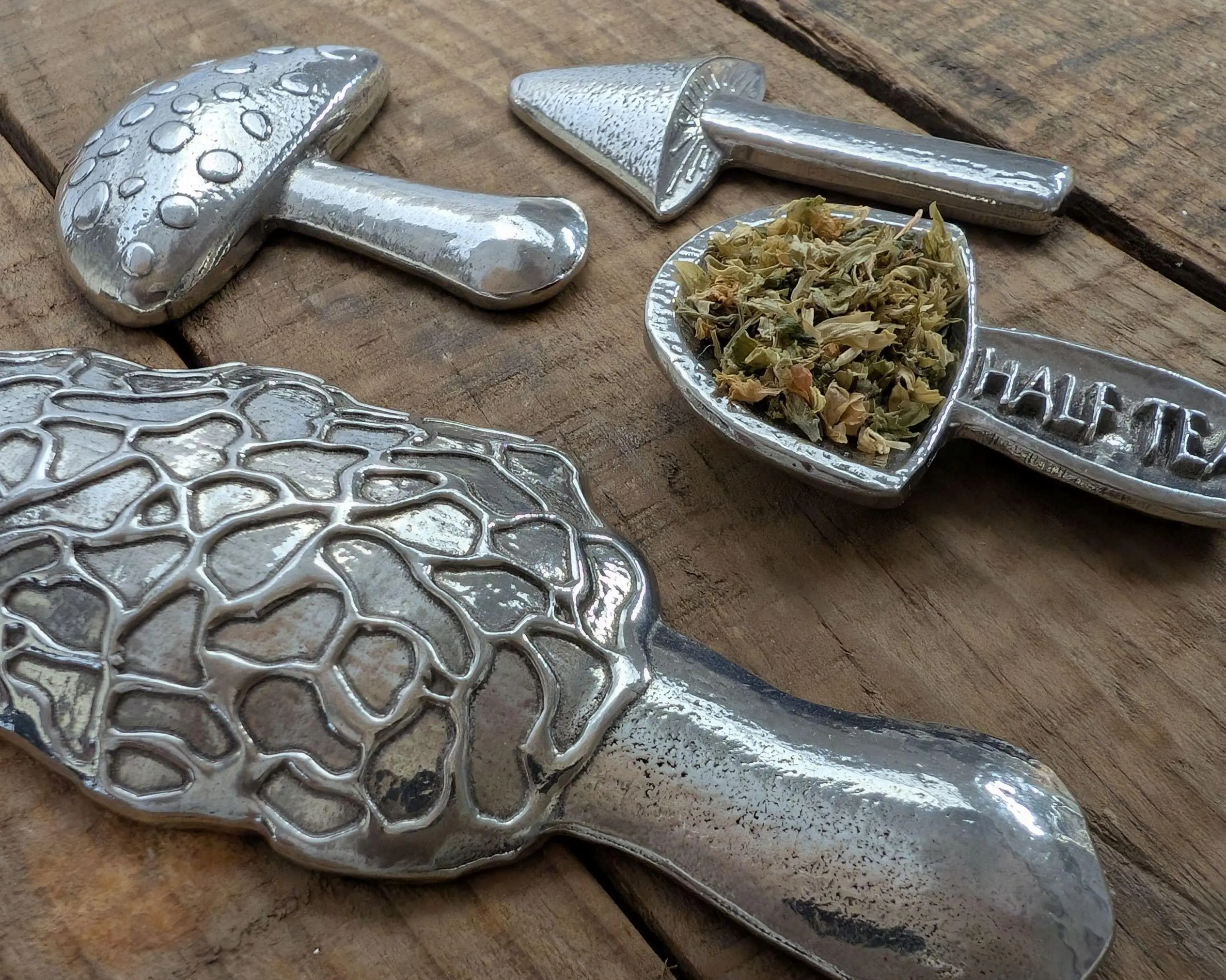Mushroom Measuring Spoons, Pewter Spoons, Set of Four theRoosfoos