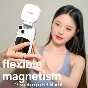 Magnetic LED Phone Fill Light with Makeup Mirror, Portable Mini Light Accessories for Live Streaming, Selfies, and Vlog Recording, Adhesive Magnetic Ring Compatible with All Phones