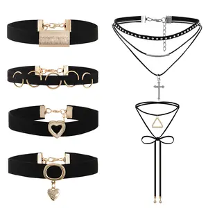 OIDEA Women's Gothic Vintage Black Leather Choker - PU Leather Flannelette, Rope Cross Detail, Rivet Accents, Soft-Fit Punk Collar Neckband, Trendy Fashion Accessory for Female Daily Wear summerwins