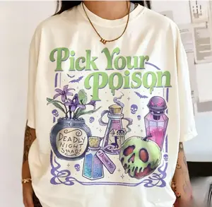 Vintage Pick Your Poison T-Shirt, Princess Hallowee , Spooky Season, Villain Cartoon