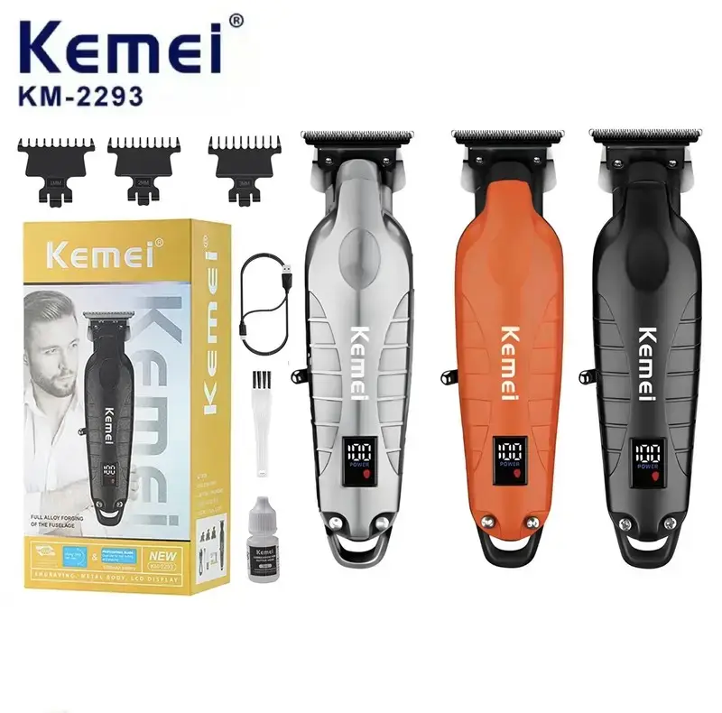 Kemei KM-2293 Metal Body Digital Electric Hair Clipper, Cordless Rechargeable Clipper with Lithium-Ion Battery,  High Quality Trimmer Clipper, Wireless Barber Clippers, Barber Hair Clippers #GLOBAL PICKS Hair Cutting Tool