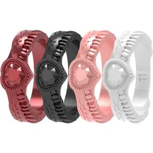 Silicone Wedding Rings for Women 4/7 Packs - Stackable Silicone Rubber Wedding Bands - Innovative Heart Shaped Diamond and Wings Collections