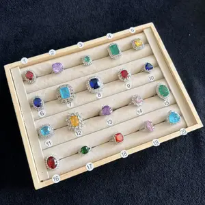 Luxury Halo Statement Ring for Women - Colorful Cubic Zirconia Emerald Cut Large Crystal Rings for Wedding, Party, Gift