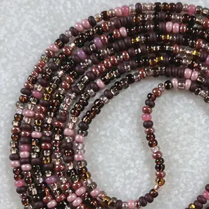 HERITAGE ROSE - Tie On Waist Beads - 45 to 60 inches Waistbeads - Brown Waistbeads - Black History Month Waistbeads - Belly Beads - Body Beads - African Waistbeads Made By Venus