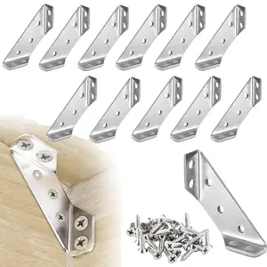 Furniture Corner Connectors, 1 Set Stainless Steel Corner Connectors with Screws, Triangular Shelf Support Joint Fastener, Corner Brackets for Cabinet, Closet & Various Furniture Projects