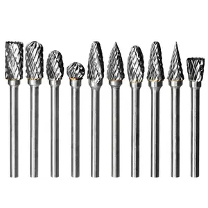 10 count Carbide Burr Bits Set 1/8" Shank Compatible with Dremel Double Cut Rotary Tool Bits Accessories for Attachments  Burrs Metal Grinding Engraving Porting Double Cut