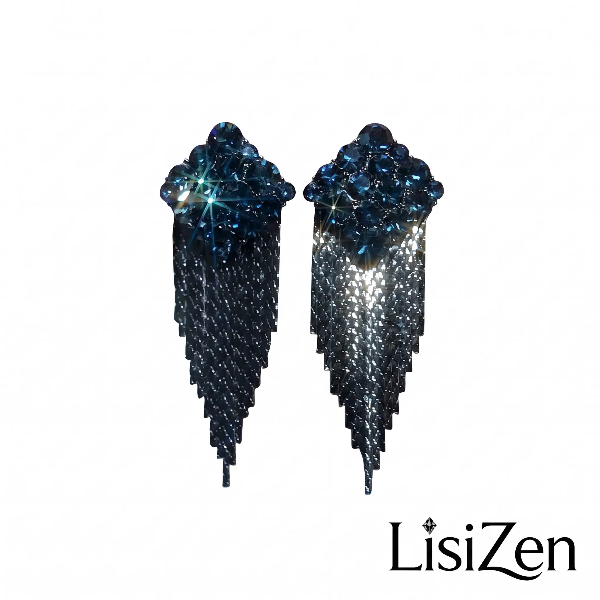 LisiZen Trendy Unique Exquisite Versatile Blue Diamond Tassel Stud Earrings for Women, Niche Premium Light Luxury Stylish Earrings That Flatter All Skin Tones DZEH6718