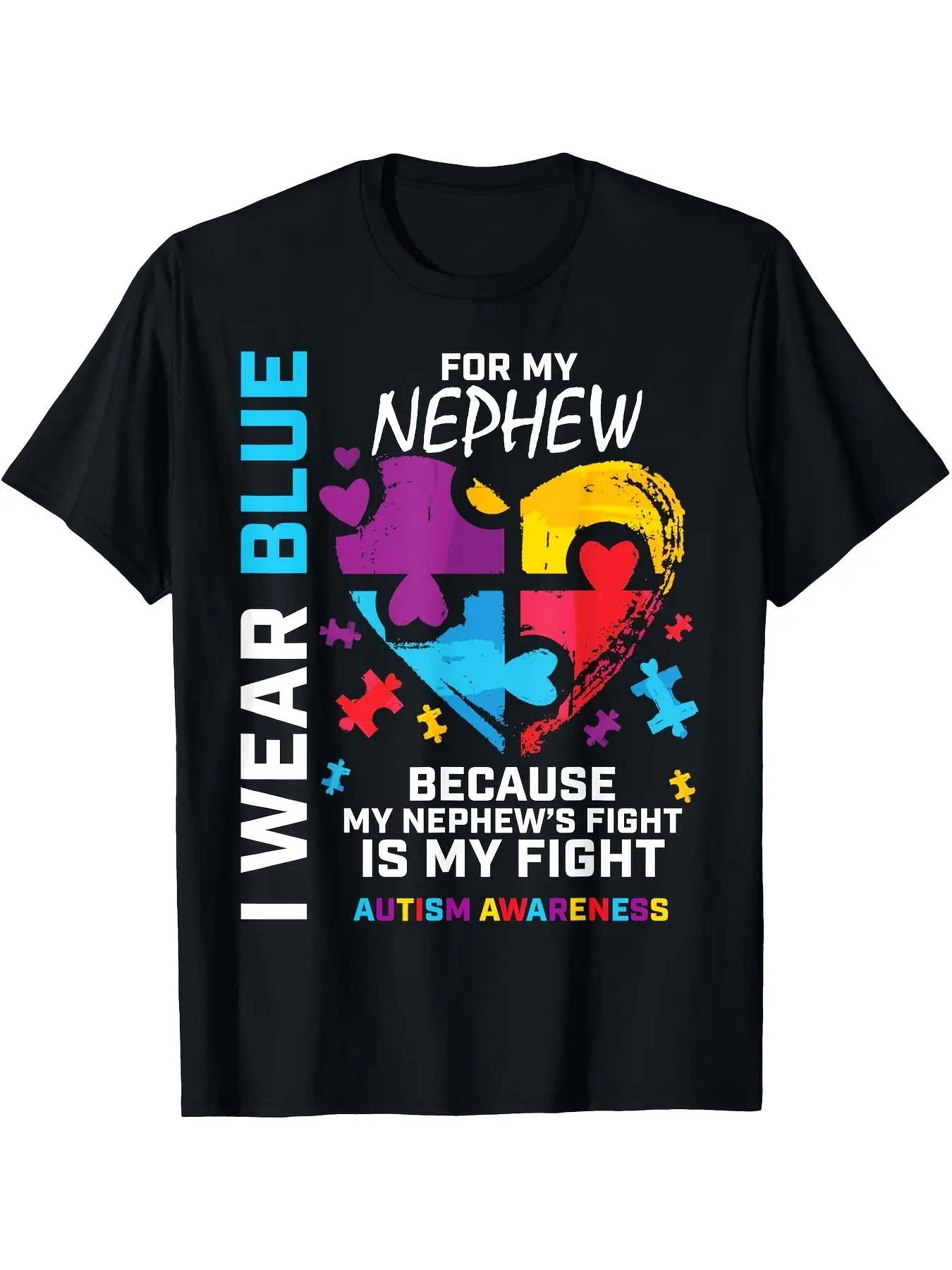 Uncle Aunt Heart I Wear Blue for My Nephew Autism unisex soft cotton short sleeve t shirt, vintage graphic casual tee for men women teens, perfect birthday holiday gift for camping travel gym daily street  wear