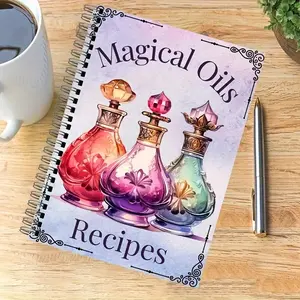 50-Page Magic Oil Journal, Adult Witchcraft Guide with Herbal Spells, Candle Magick & Mystical Symbols, Spiral Bound Ritual Book, Spiral Notebook Journal