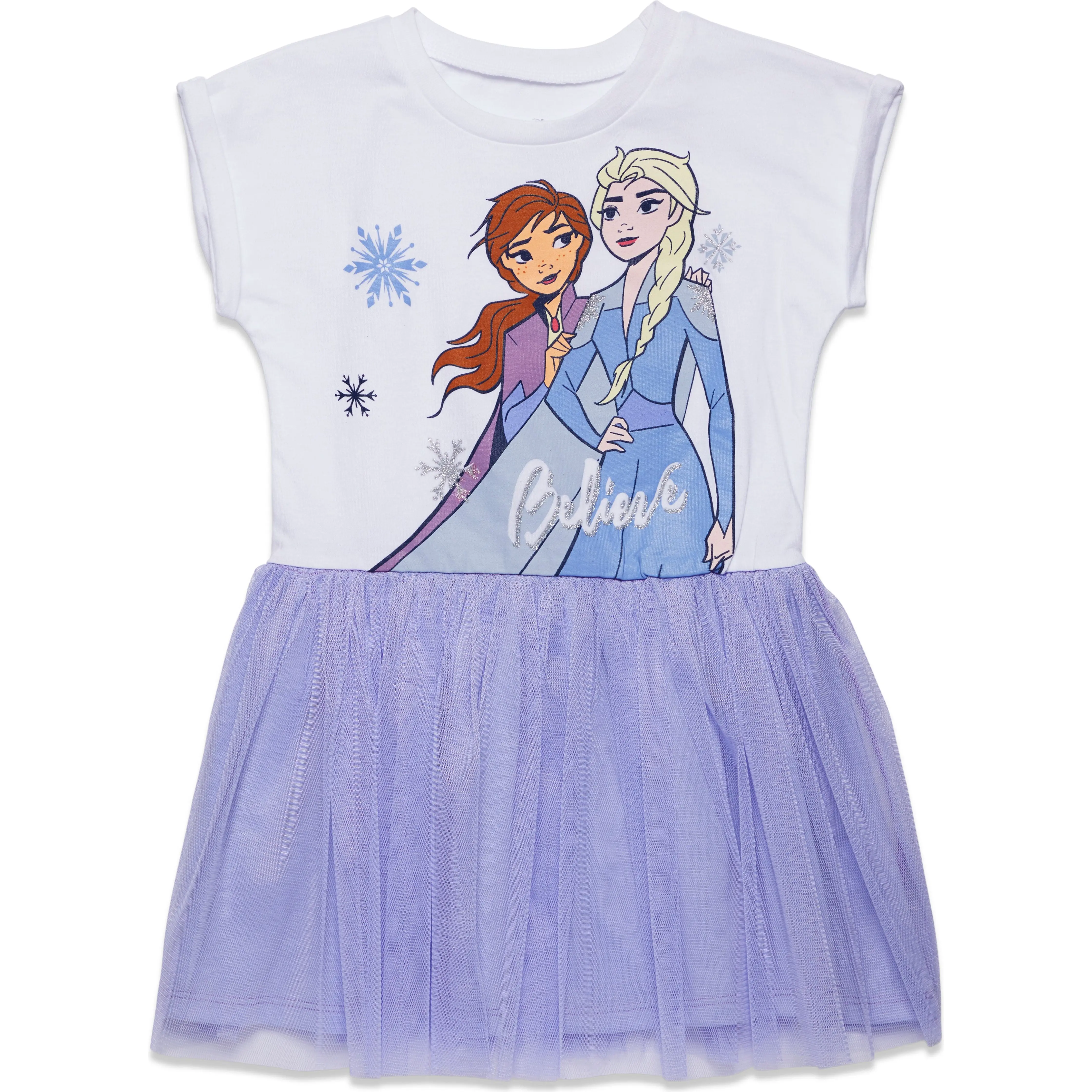 Disney Toddler & Little Girls' Frozen Tulle Tutu Dress, Anna & Elsa Glitter Graphic Birthday Party Outfit with Elastic Waist, Tulle Fabric, Glittered Look, Casual Wear, Toddler Fit, Short Sleeve Dress, Pullover Neck, Sparkling Graphics, 3T, 2T, Fully Line