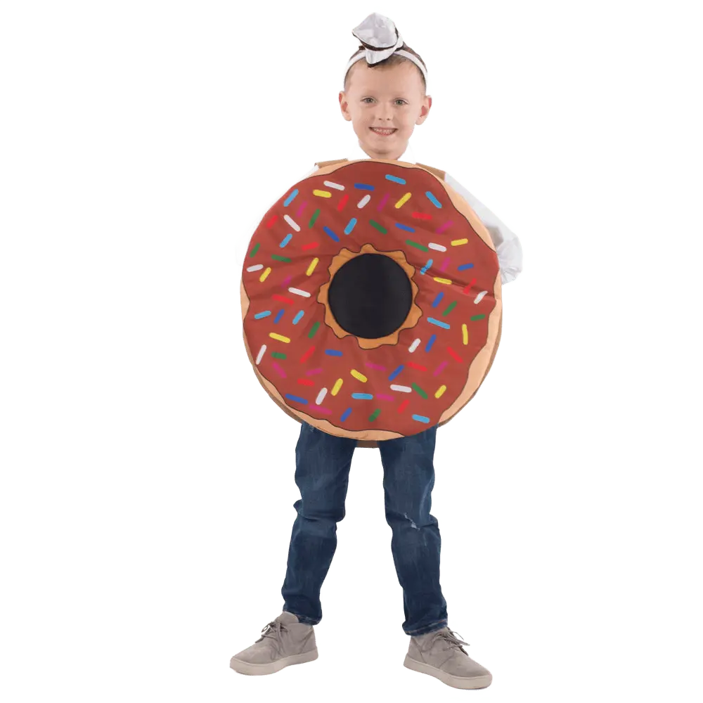 Sprinkle Doughnut Costume For Kids - Chocolate Frosted Doughnut Tunic with Sprinkles & Baker Hat – Funny Food Costume for Halloween, School Plays & Cosplay