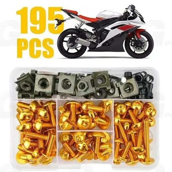 195PCS Motorcycle Fairing Bolt Kit M5/M6 – CNC Aluminum Body Panel Screws, Anodized Rust Resistant Motorcycle Bodywork Fastener Kit for Fairing & Windscreen Mounting