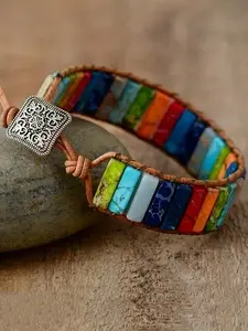 Boho Style Colorful Turquoise Stone Woven Adjustable Bracelet, Hand Chain, Fashion Jewelry for Women & Men, Daily Decorative Clothing Decoration