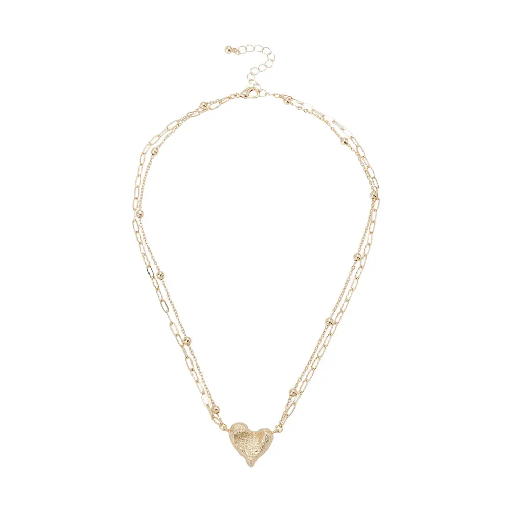 Women's New Light Luxury Frosted Heart Pendant Golden Multi-Layer Adjustable Collarbone Chain - Exquisite Jewelry Gift, Gold Aesthetic Layering Accessory, Fashion Costume Jewelry, Fashionable Jewelry Accessories