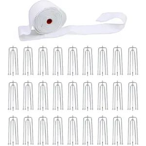 11 Yards Curtain Pleat Tape with 50 Pcs 4 Prong Stainless Steel Pleater Hooks for Handmade DIY Pinch Pleated Curtain Drapes