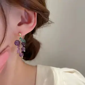 LisiZen Mori Style Grape Earrings Dongdaemun Design Earrings Elegant Drop Earrings Amethyst New Fresh Style Earrings DZEH5373