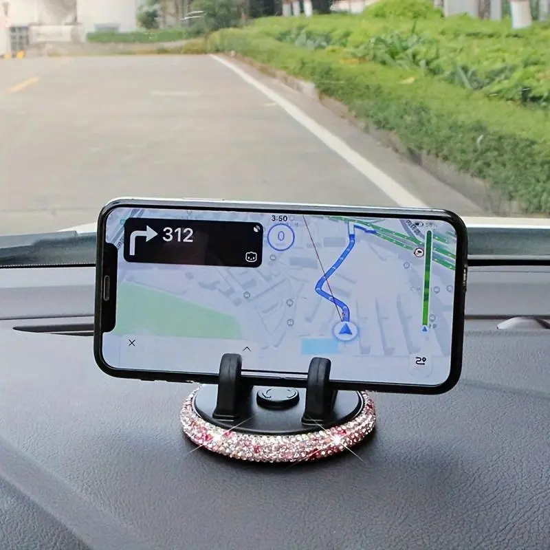 Diamond car mobile phone holder, Car Phone Holders - diamond-encrusted car mobile phone holder center console car navigation support frame Dashboard Car Accessory