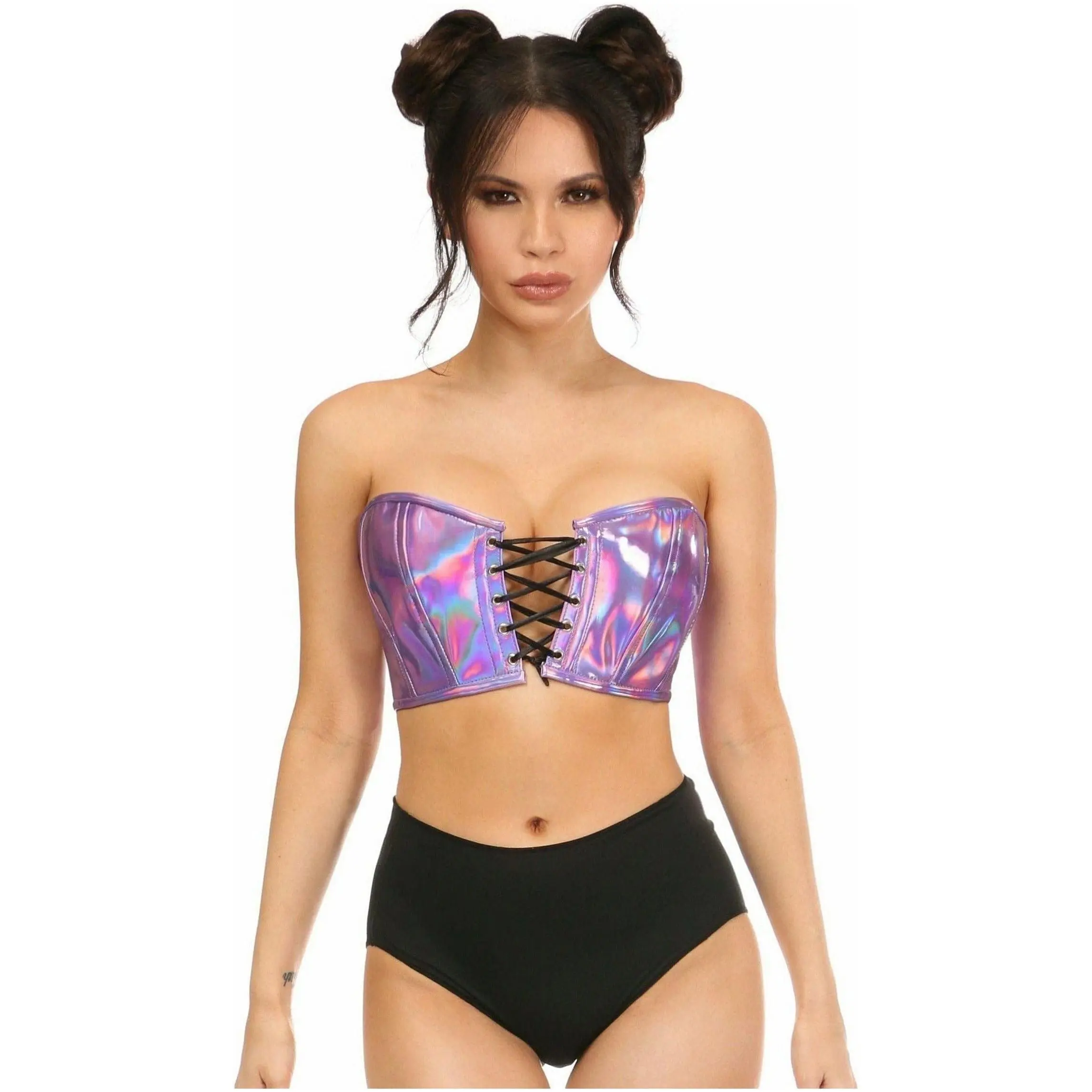 Lavish Lavender Holo Lace-Up Bustier Top