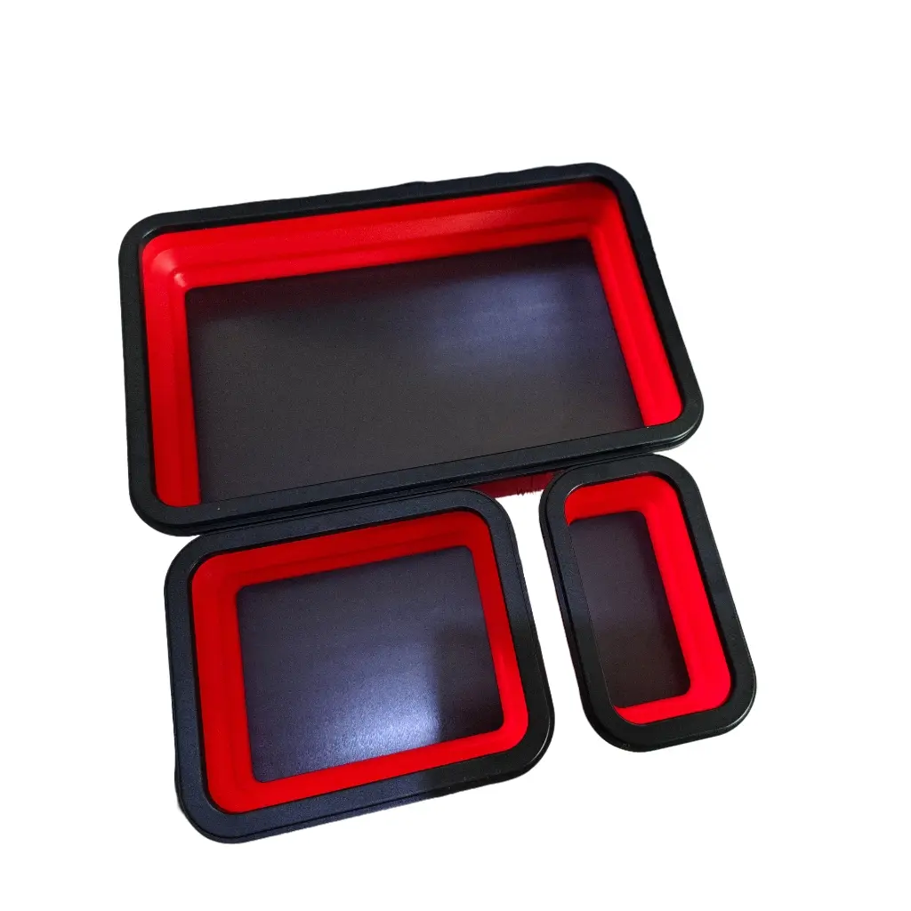 3-Piece Rectangular Toolbox Storage Box Set with Magnetic Silicone Tool Holder, Foldable Large-Capacity Collapsible Tray for Hand Tools, Hardware and Outdoor Use, Magnetic Tool Holder