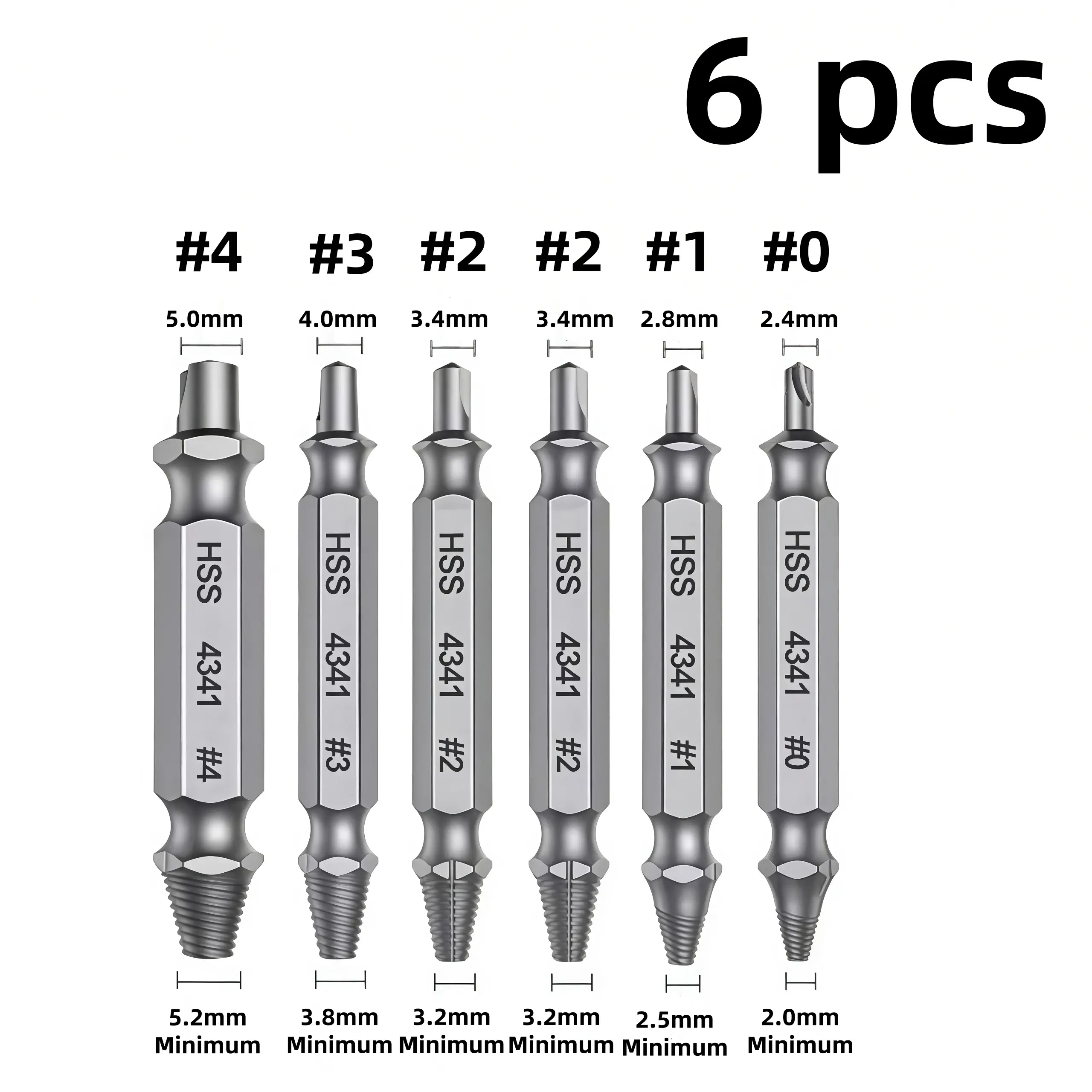 Stripped Broken Screw Remover, 6 Counts Set Easy Out Bolt Extractor, Damaged Screw Extractor Set, Double Head Extraction Design Extractor Head, Household Repair Tools, Power Tool Accessories, Screwdriver Bit Clip-MM1