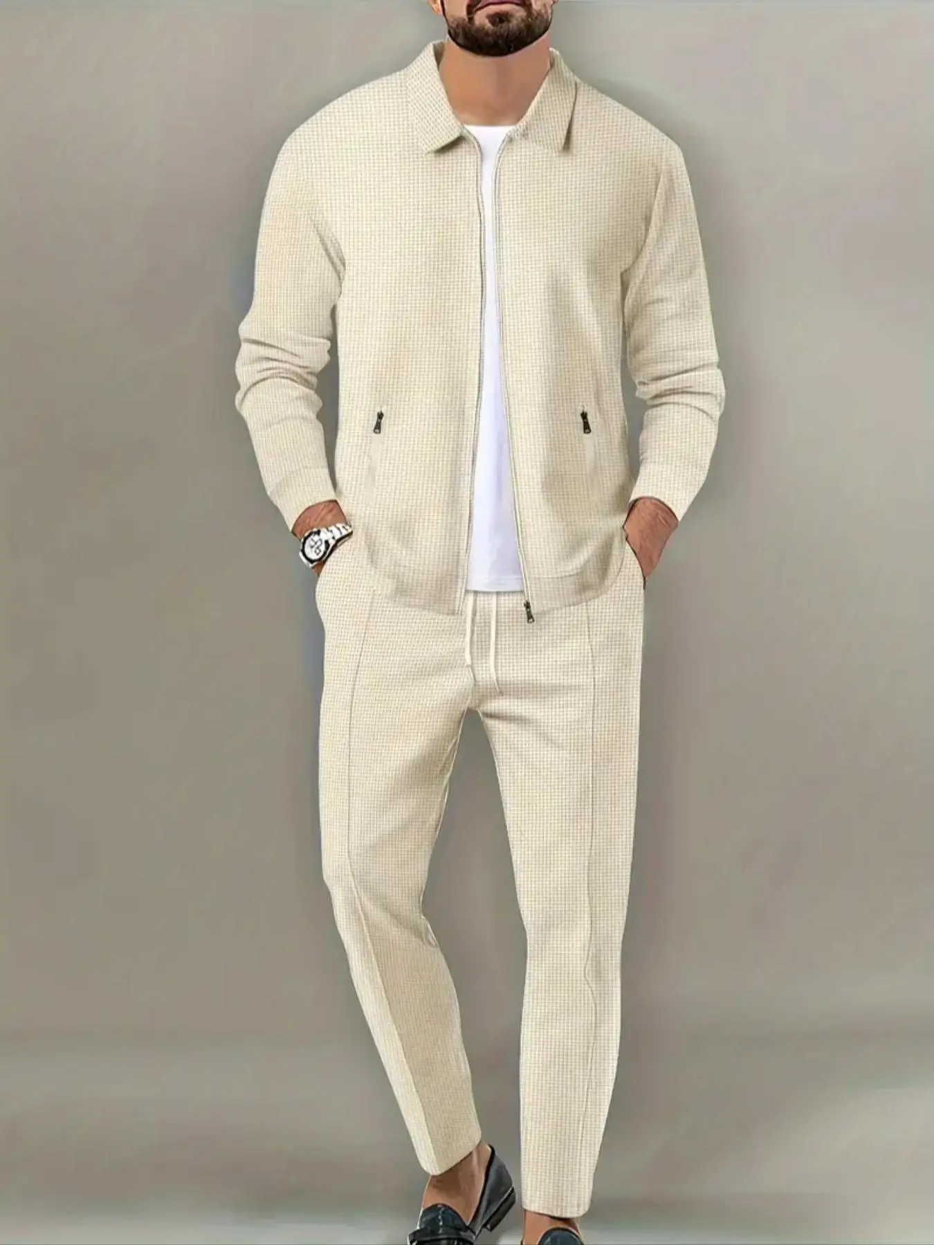 Men's 2-Piece Plain Zip-Up Jacket & Drawstring-Waist Pants, Men's Sportswear for Gym, Workout and Running, Activewear Set, Streetwear Tracksuit Set, Athletic Gym Outfits, Activewear Tracksuits, Activewear Fitness Outfit