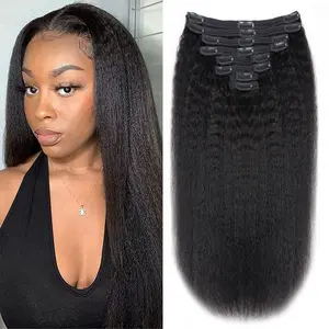 GK Clip in Hair Extensions Real Human Hair 20 Inch 8Pcs 100g Kinky Straight Clip Ins Full Head Brazilian Remy Hair Extensions for Women Natural Black Double Weft Clip In #SummerVibes
